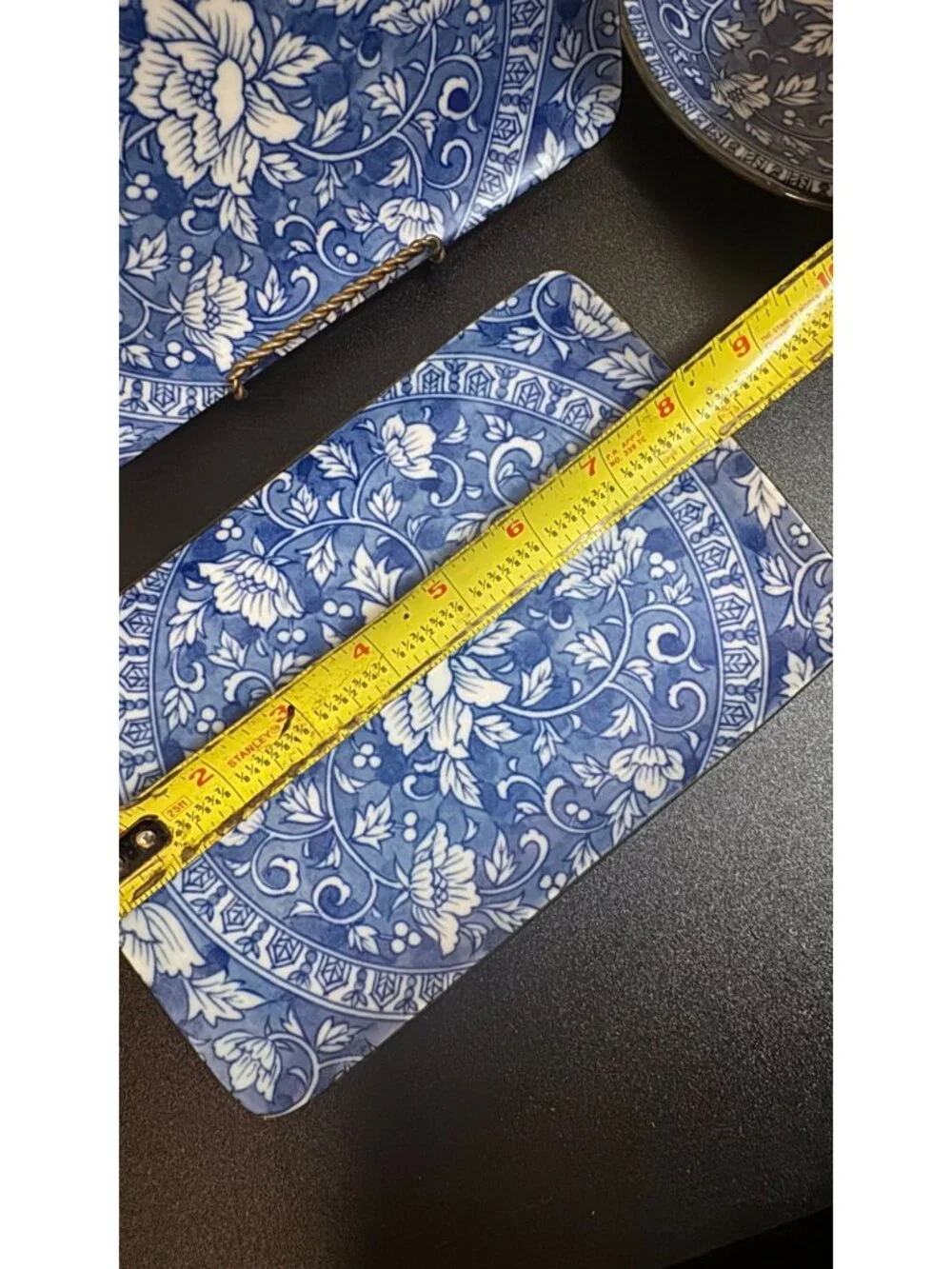 Vintage Japanese porcelain set of 4 plates, blue and white floral